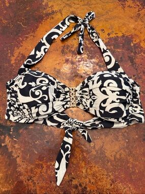 Tara Grinna bandeau style bikini top with metal embellishments and tie top B-cup